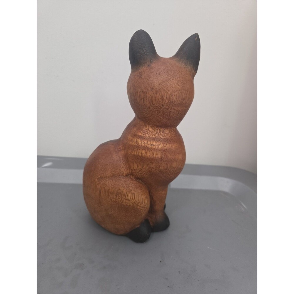 Vintage Wood Hand Carved Painted Sitting CAT Figurine Folk Art 8 Inch - Picture 3 of 7